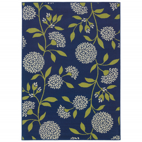 Blue and Green Floral Indoor Outdoor Area Rug