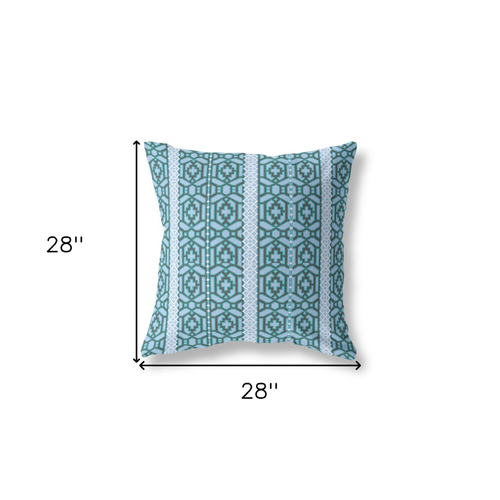 28" X 28" Blue And Brown Broadcloth Floral Throw Pillow