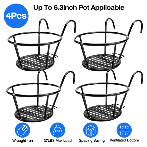 4Pcs Round Hanging Railing Planters 