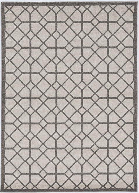 7' X 9' Ivory Or Grey Geometric Diamond Indoor Outdoor Area Rug
