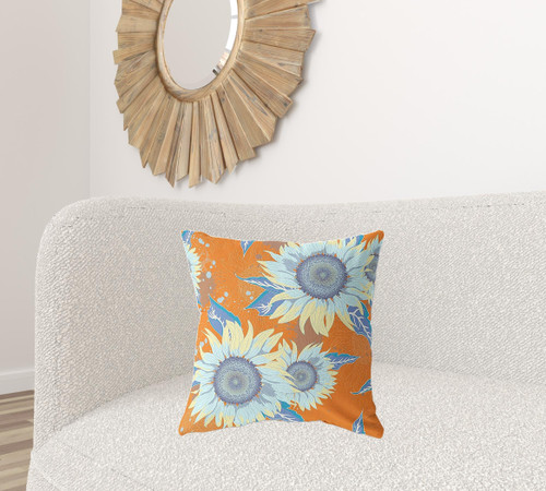 20" X 20" Red And Yellow Broadcloth Floral Throw Pillow