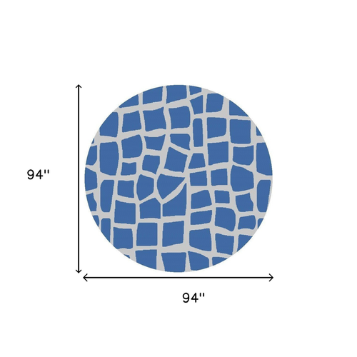 8' Round Blue and Gray Abstract Indoor Outdoor Area Rug