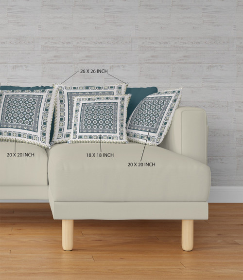 20" X 20" White And Green Broadcloth Floral Throw Pillow