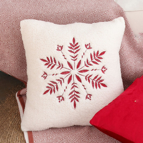 Christmas Snowflake Embroide Faux Fur Throw Pillowcase