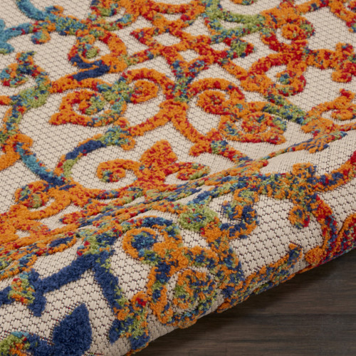 2' X 6' Ivory And Blue Floral Indoor Outdoor Area Rug