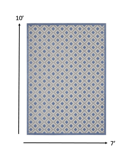 7' X 10' Blue And Gray Geometric Indoor Outdoor Area Rug