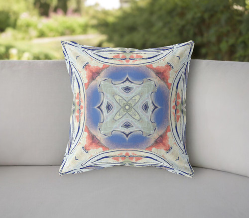 16"x16" Cream Peach Evening Blue Zippered Broadcloth Geometric Throw Pillow