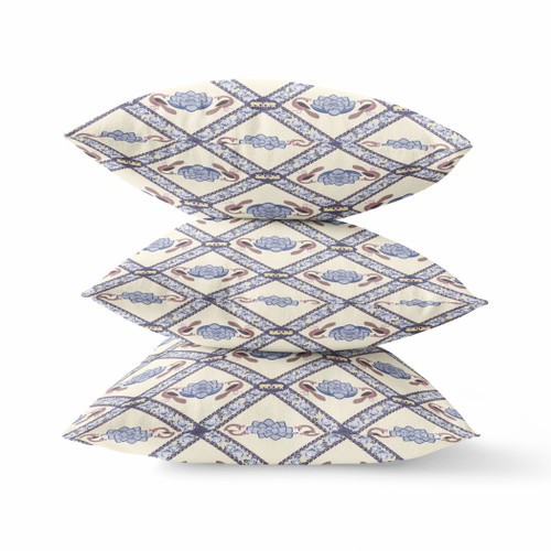20"x20" Cream Gray Brown Zippered Suede Geometric Throw Pillow