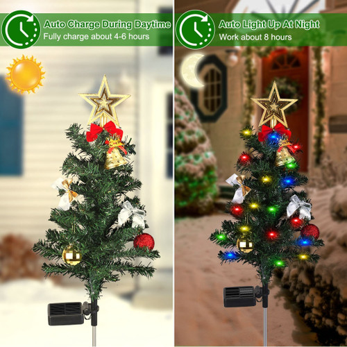 4Packs Solar Christmas Tree Lights Xmas Garden Decorations Tree Stake Lamp