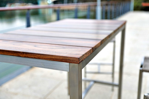 55" Wood Brown And Silver Solid Wood And Stainless Steel Dining Table