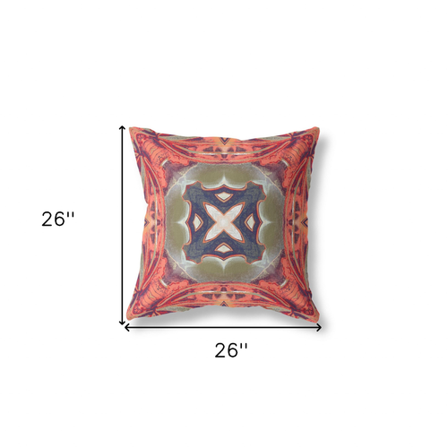 26"x26" Hot Peach Green Zippered Broadcloth Geometric Throw Pillow
