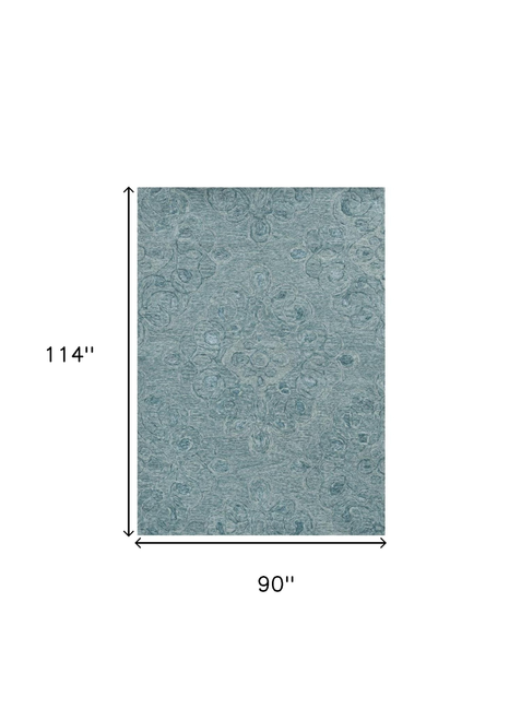 8' X 10' Blue and Beige Wool Floral Hand Tufted Area Rug