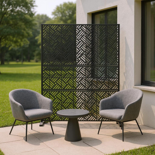 72" Black Steel Three Panel Screen Room Divider