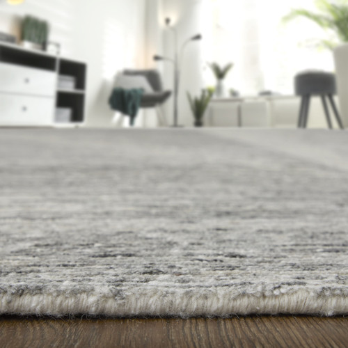 3' X 5' Ivory and Gray Abstract Hand Knotted Worn Faded Area Rug