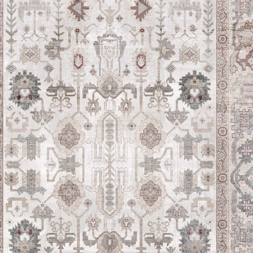 8' Ivory and Gray Tribal Distressed Non Skid Runner Rug