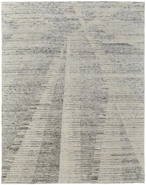 2' X 3' Ivory and Gray Abstract Hand Knotted Worn Faded Area Rug