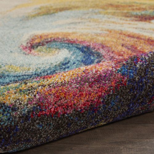 7' X 10' Ivory Blue and Orange Abstract Non Skid Area Rug