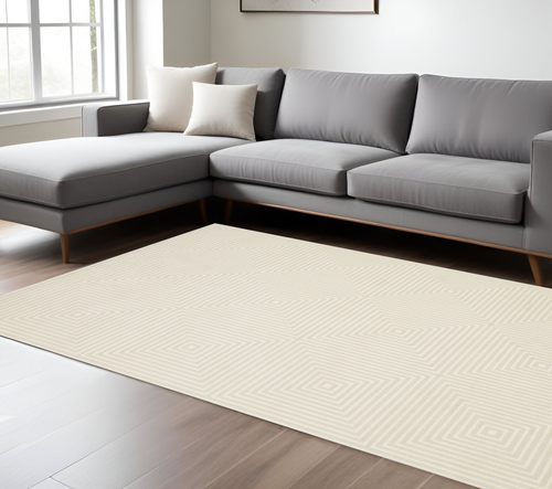 8' X 11' Ivory And Beige Geometric Area Rug