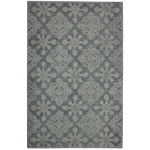 5' X 7' Graphite And Gray Wool Oriental Hand Hooked Area Rug