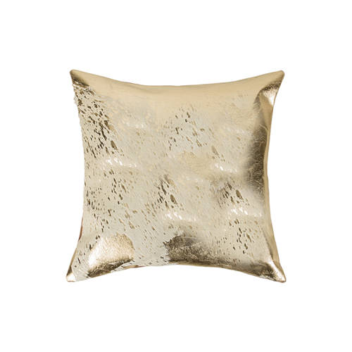 Set of Two 18" Natural and Gold Abstract Cowhide Throw Pillows with Glitter