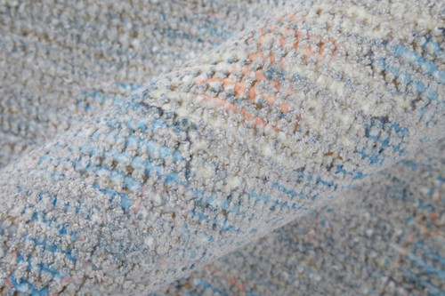 10' X 14' Orange Blue and Gold Floral Hand Woven Distressed Area Rug With Fringe