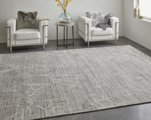 5' X 8' Gray and Ivory Abstract Hand Woven Worn Faded Area Rug