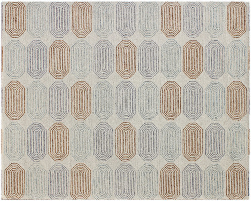 5' X 8' Ivory and Silver Wool Abstract Geometric Hand Tufted Non Skid Area Rug