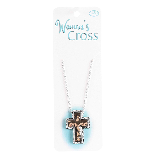 Necklace Hammered Box Cross 2Tone 18L
