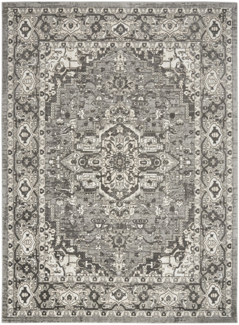 8' X 10' Gray and Ivory Medallion Power Loom Distressed Area Rug