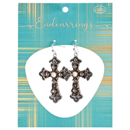 Earrings Filigree Bud 2Tone Crosses
