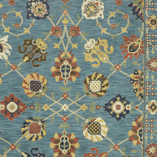 2' X 3' Blue Orange And Yellow Oriental Area Rug With Fringe