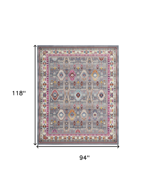 8' X 10' Ivory Pink And Gray Floral Distressed Non Skid Area Rug