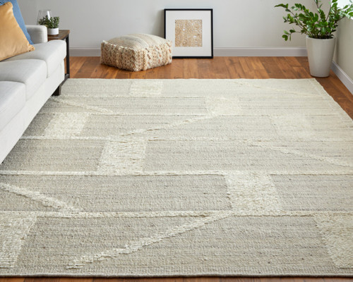 4' X 6' Tan and Ivory Wool Geometric Hand Woven Area Rug