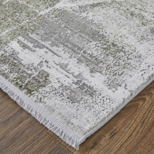 7' X 10' Gray Silver and Green Ikat Power Loom Area Rug With Fringe