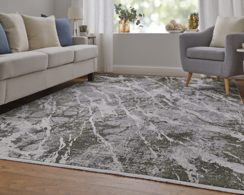 8' X 11' Taupe and Gray Abstract Power Loom Area Rug With Fringe