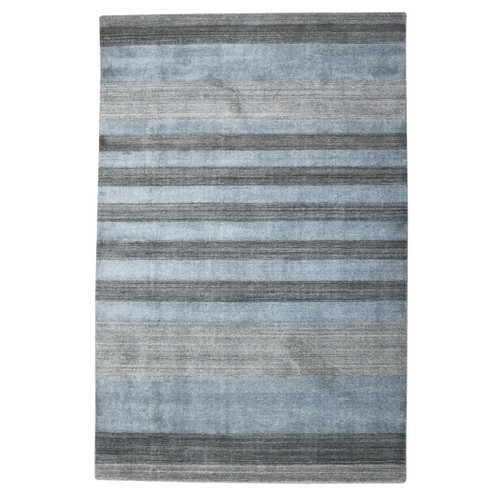 9' X 12' Gray And Light Blue Wool Striped Hand Woven Area Rug