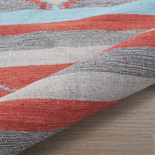 8' X 10' Gray and Red Southwestern Handmade Area Rug With Fringe