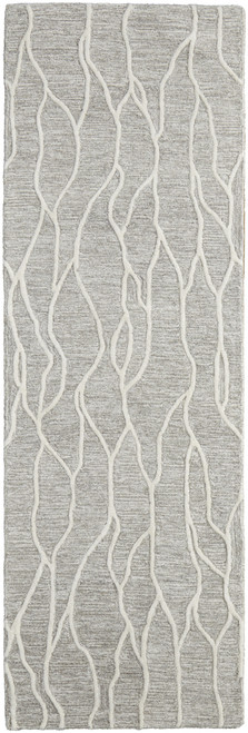 8' Taupe And Ivory Wool Abstract Tufted Handmade Stain Resistant Runner Rug