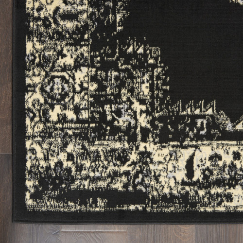 3' X 5' Tan and Black Medallion Distressed Non Skid Area Rug
