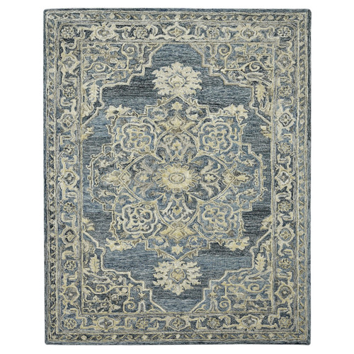 4' X 6' Denim Blue And Ivory Wool Oriental Hand Tufted Area Rug