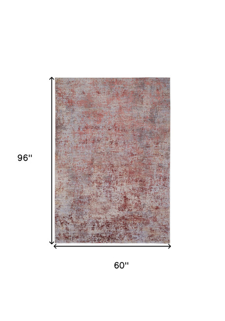 5' X 8' Red and Gray Abstract Power Loom Area Rug