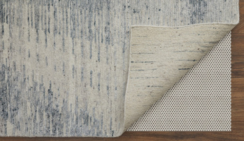 6' X 9' Ivory Gray and Blue Abstract Hand Knotted Worn Faded Area Rug