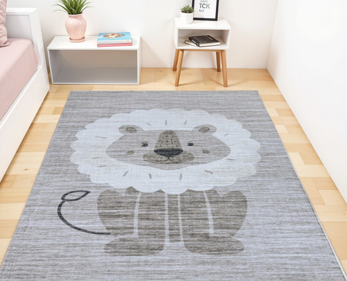 5' X 8' Beige and Gray Juvenile Animals Youthful Area Rug