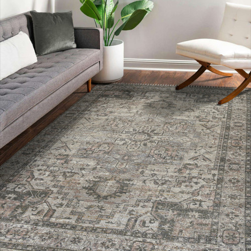 4' X 6' Gray Dark Gray And Dark Pink Oriental Hand Woven Area Rug With Fringe