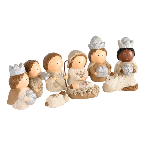 Nativity 9 Piece 3.5H White Knitted Look