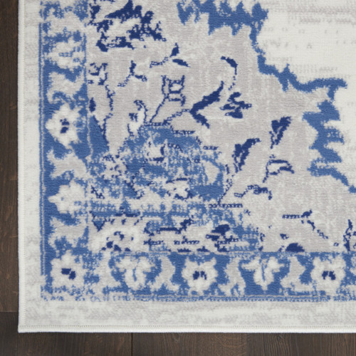 2' X 3' Ivory Blue and Gray Floral Medallion Area Rug