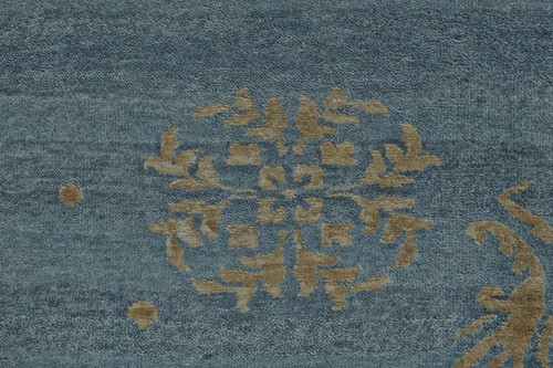 6' X 9' Tan Blue and Green Striped Hand Knotted Area Rug
