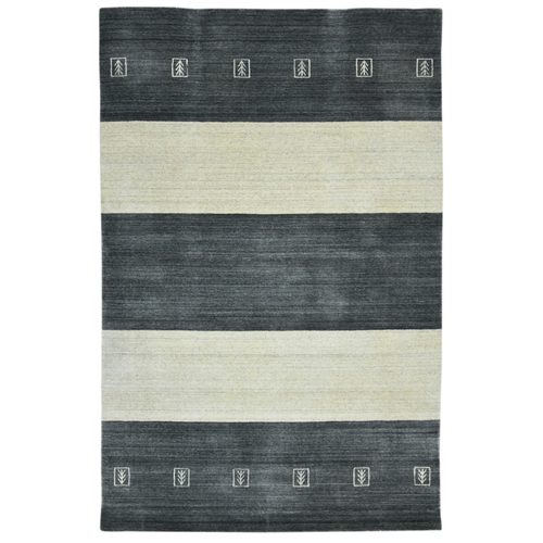 4' X 6' Charcoal And Ivory Wool Striped Hand Woven Area Rug