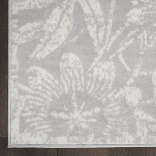 7' X 10' Ivory and Gray Floral Distressed Non Skid Area Rug