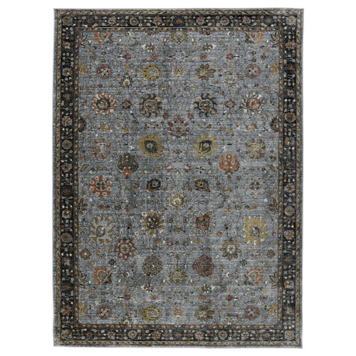 8' X 11' Black Gray And Brown Floral Medallion Area Rug